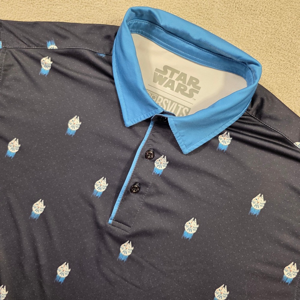RSVLTS Polo Shirt Mens L Blue Star Wars Millennium Falcon Brkfst Streetwear Gorp